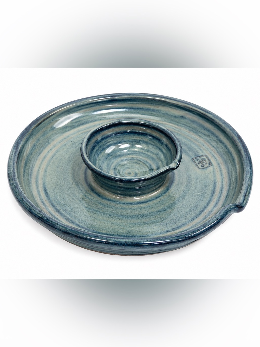 Handmade Studio Ceramic Chip & Dip Platter in Teal